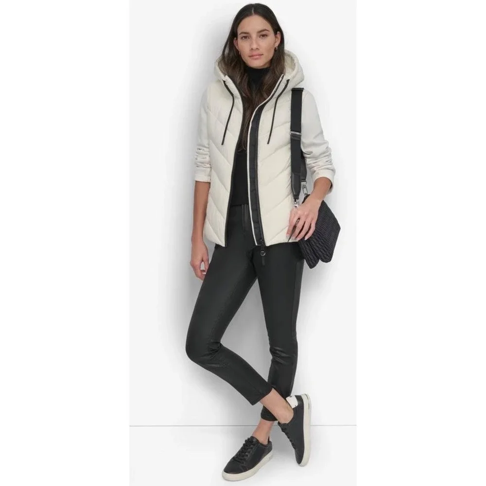 NWT DKNY Women's Hooded Scuba Puffer Coat White‎ Size XXL